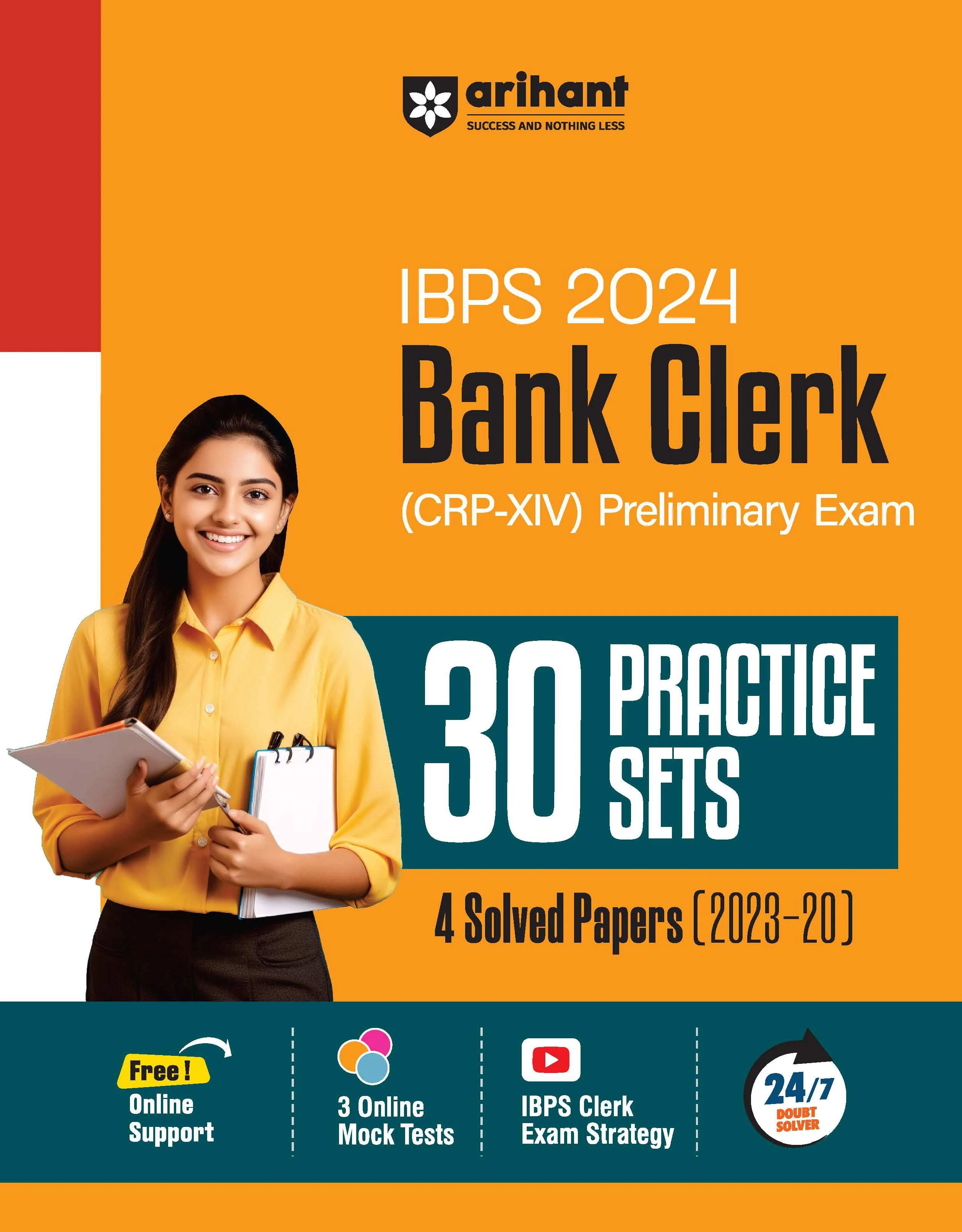 IBPS (CRP-XIV) Bank Clerk Pre  Exam 2024 | 30 Practice Sets & 4 Solved Papers (2023-20)| English Medium